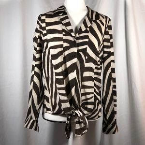 Michael Kors Zebra Tie Front Button Down Blouse